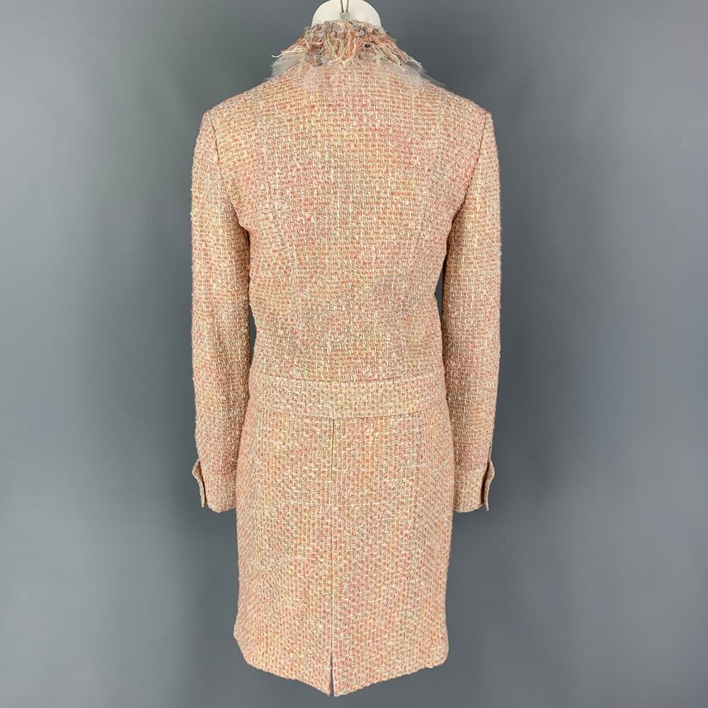 MONIQUE LHUILLIER Size 6 Beige Salmon Viscose Blend Tweed Zip Up Skirt Set - Picture 3 of 11